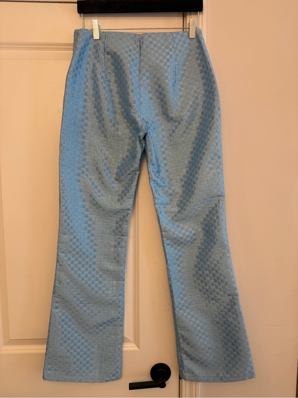 ASOS Light Blue Checker Jacquard Flared Pants - Picture 3 of 3